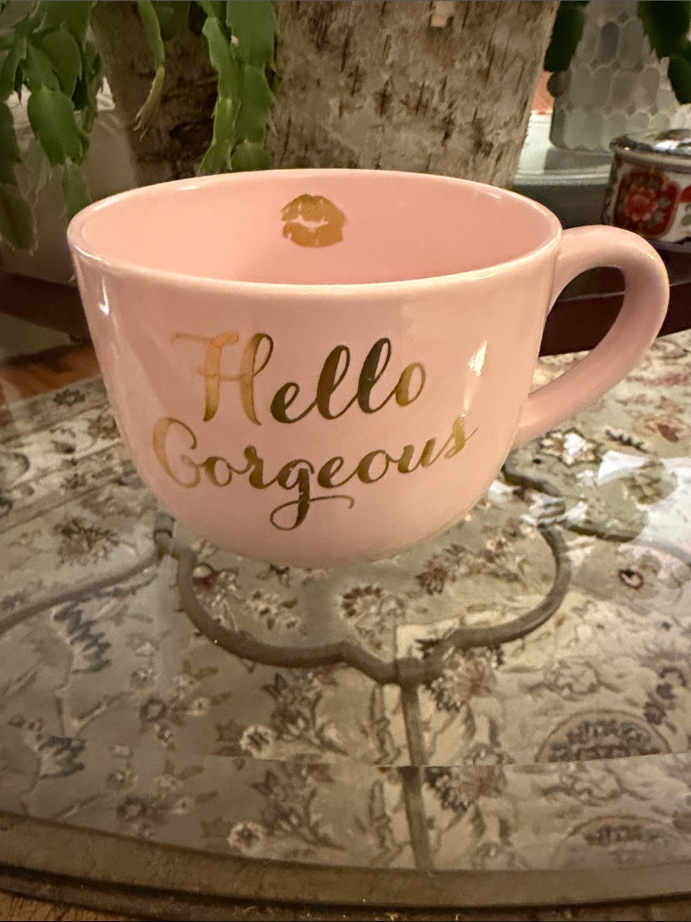 Glam Girly Coquette Babe-boss Girl Boss Pink Hello Gorgeous Jumbo mug gold lips